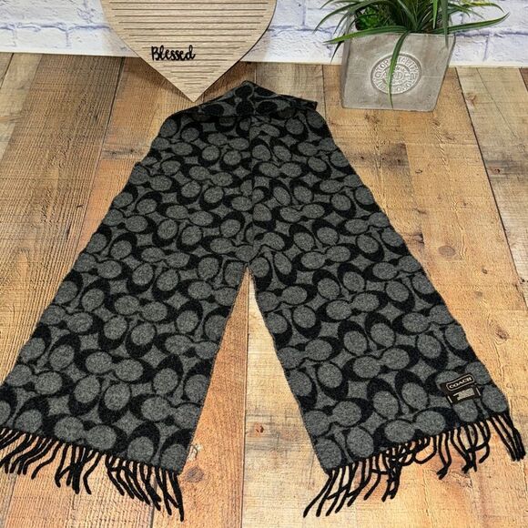 COACH WOOL SCARF - Lambs wool 100% black and gray - Picture 6 of 10